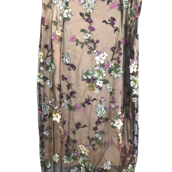 Vince Floral Embroidered Midi Skirt - Tan and Purple - Picture 6 of 8